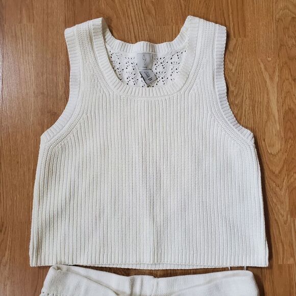 🌻 JOIE 🌻 NEW - 2 Piece Open-Knit Tank & Wide Leg Pants Set - [Large, Ivory] - Picture 2 of 14